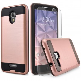 Alcatel OneTouch Fierce 4 Case, 2-Piece Style Hybrid Shockproof Hard Case Cover with [Premium Screen Protector] Hybird Shockproof And Circlemalls Stylus Pen (Rose Gold)